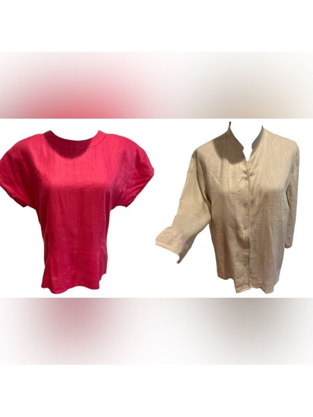 80s 2PC LINEN TOPS ANN TAYLOR PINK TOP SZ 6 & NWT JILLIAN JONES CREAMY TOP SZ M